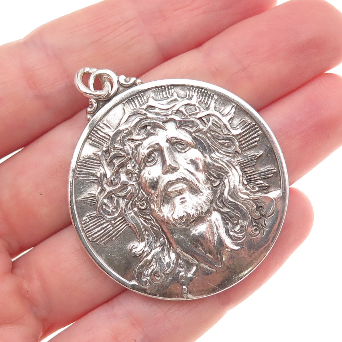Creed 925 Sterling Silver Vintage Jesus & Our Lady of Guadalupe Pendant