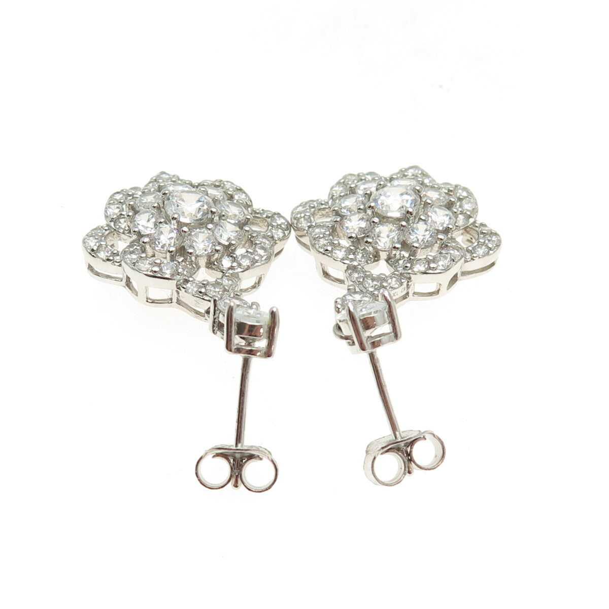925 Sterling Silver Pear & Round-Cut Shaped C Z Dangle Earrings