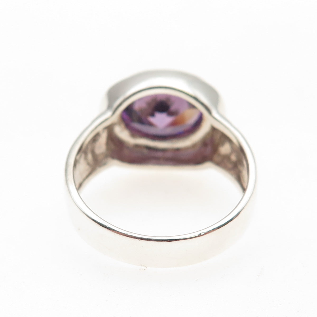 925 Sterling Silver Vintage Real Oval-Cut Amethyst Modernist Ring Size 9