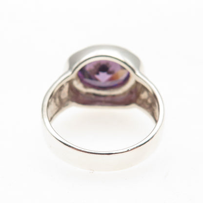 925 Sterling Silver Vintage Real Oval-Cut Amethyst Modernist Ring Size 9