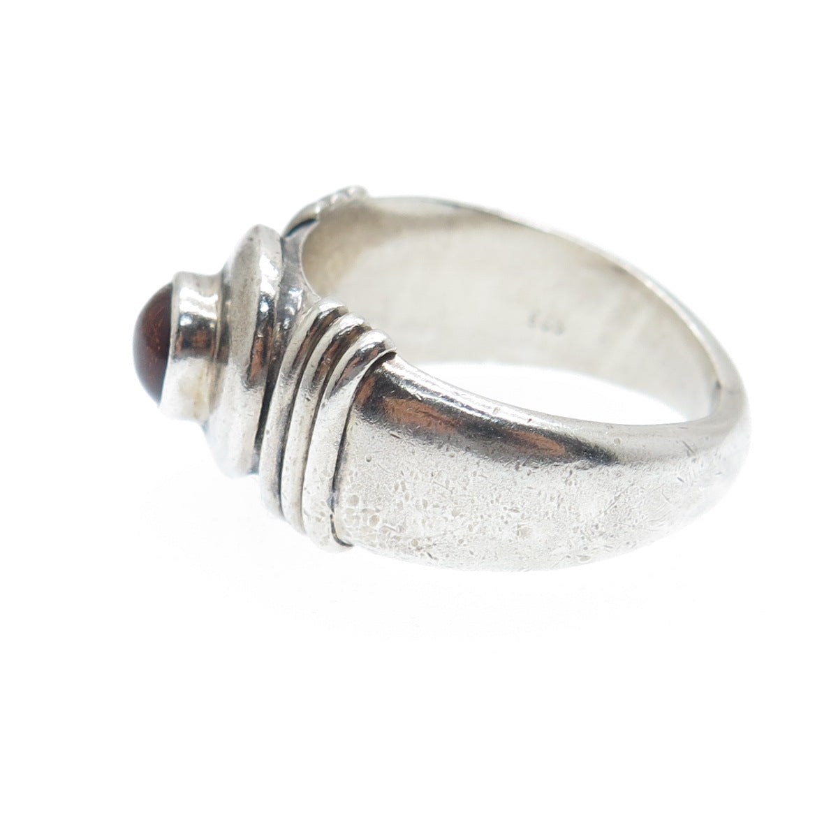 925 Sterling Silver Vintage Real Amber Modernist Oxidized Ring Size 6.25