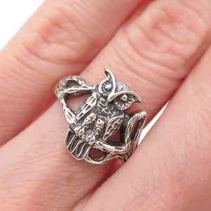 925 Sterling Silver Vintage Wise Owl Oxidized Ring Size 5.75