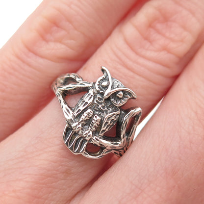 925 Sterling Silver Vintage Wise Owl Oxidized Ring Size 5.75