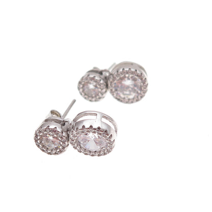 925 Sterling Silver Round-Cut C Z Drop Earrings