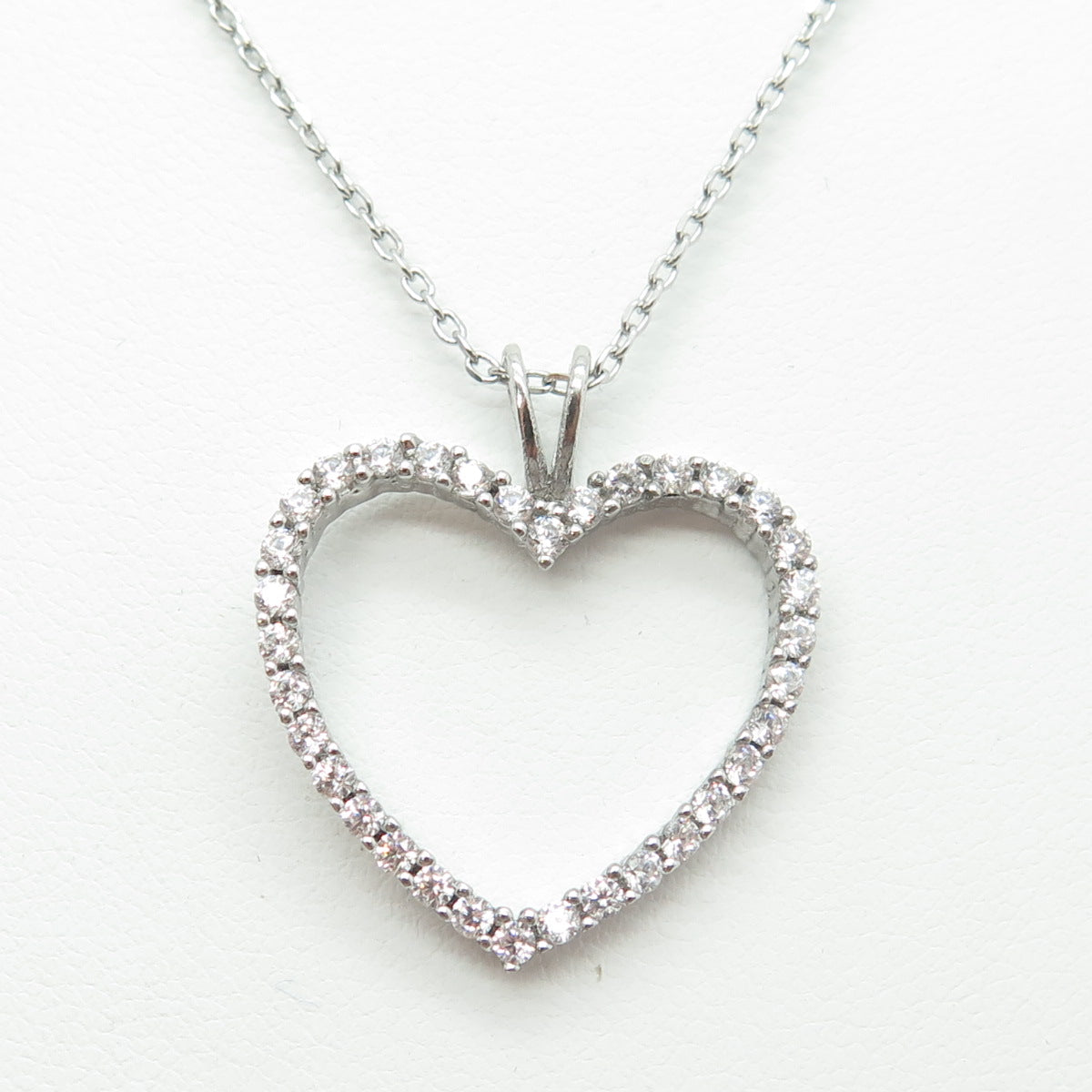 925 Sterling Silver Round-Cut C Z Open Heart Cable Chain Necklace 16-18"