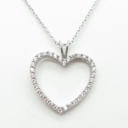 925 Sterling Silver Round-Cut C Z Open Heart Cable Chain Necklace 16-18"