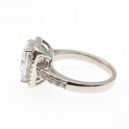 DSMK 925 Sterling Silver Radiant & Round-Cut C Z Engagement Ring Size 5
