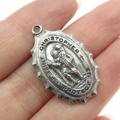 CREED 925 Sterling Silver Antique Art Deco St. Christopher Religious Pendant