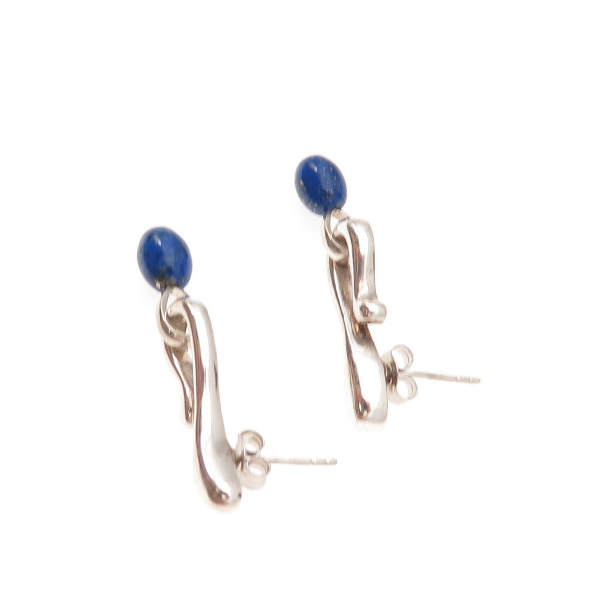Angela Cummings 925 Sterling Silver Vintage Real Lapis Modernist Dangle Earrings
