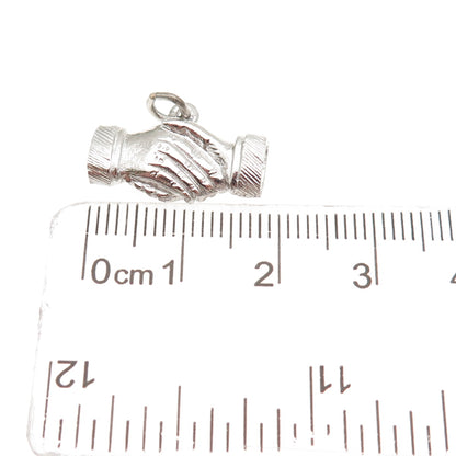925 Sterling Silver Vintage Handshake 3D Mini Charm Pendant