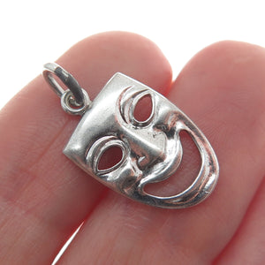 GRIFFITH & SONS 925 Sterling Silver Vintage Comedy Mask Minimalist Charm Pendant