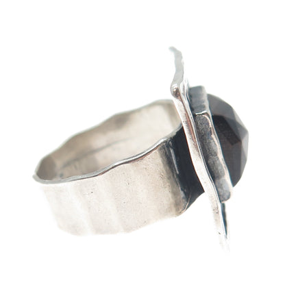 TAMIR ZUMAN 925 Sterling Silver Vintage Real Smoky Quartz Oxidized Ring Size 9.5