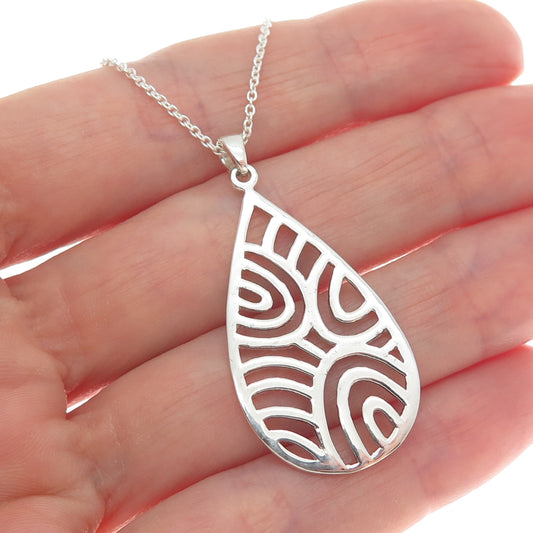 925 Sterling Silver Italy Modernist Ornate Teardrop Cable Chain Necklace 18"