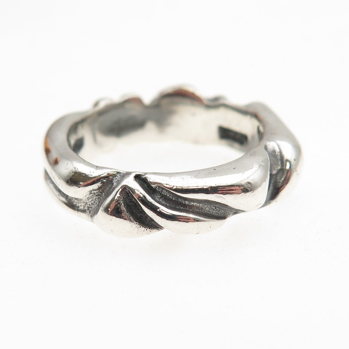 Laurent Leger 925 Sterling Silver Vintage Modernist Oxidized Band Ring Size 7.5