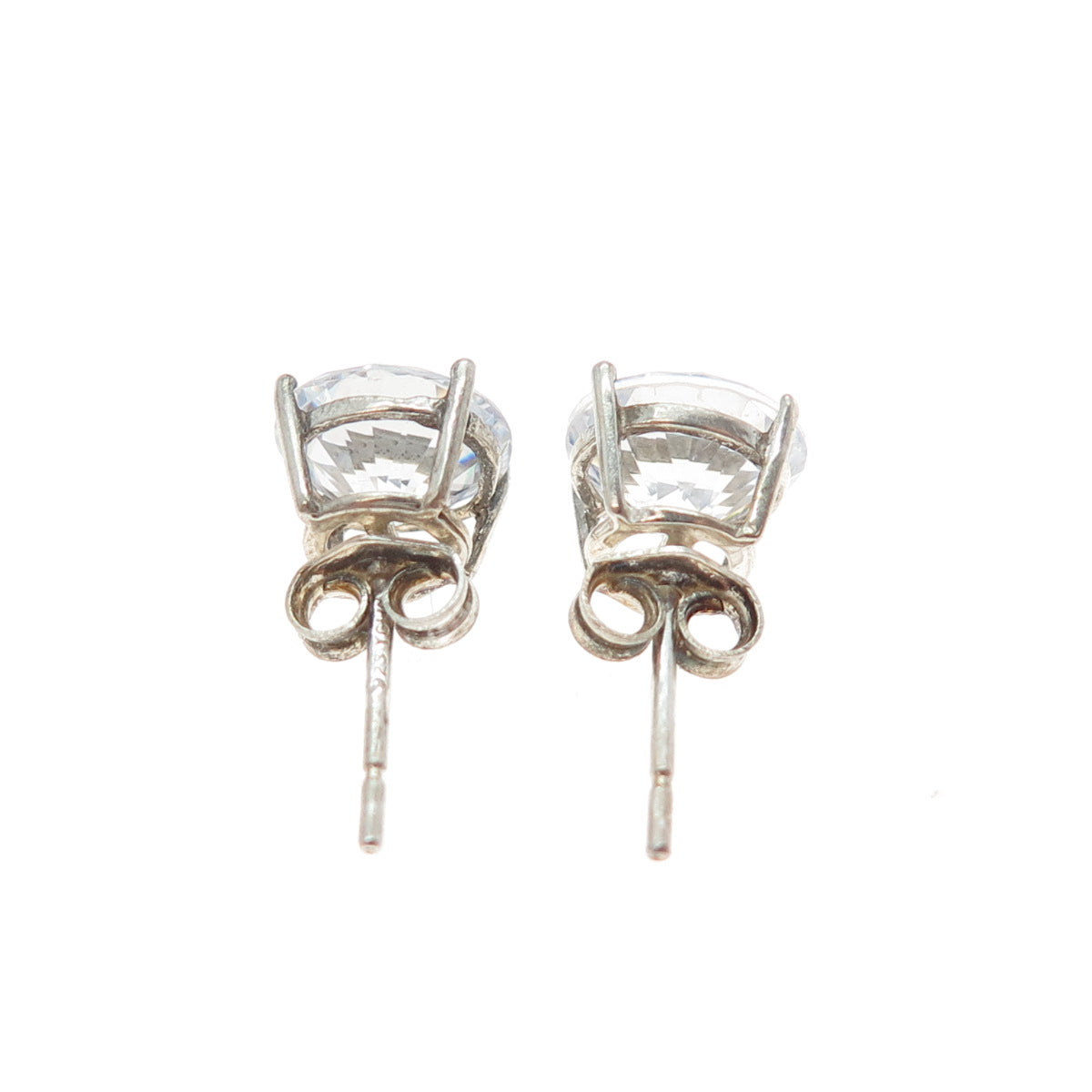 925 Sterling Silver Round-Cut C Z Stud Earrings