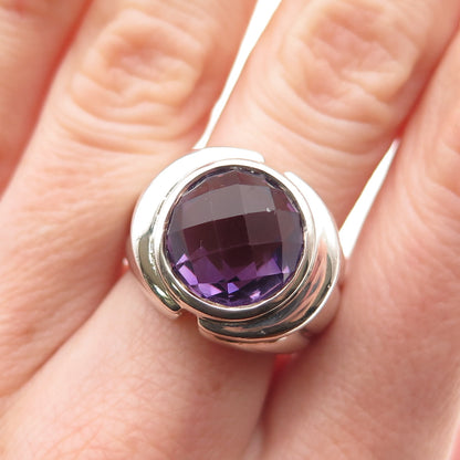 Chuck Clemency 925 Sterling Silver Vintage Real Amethyst Modernist Ring Size 7