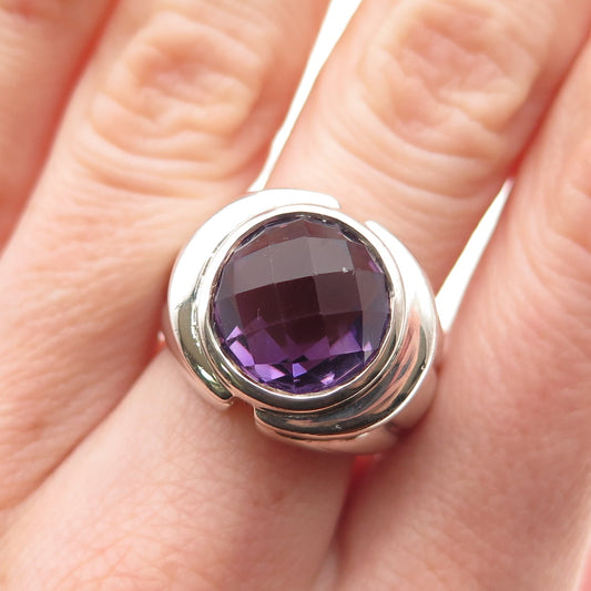 Chuck Clemency 925 Sterling Silver Vintage Real Amethyst Modernist Ring Size 7