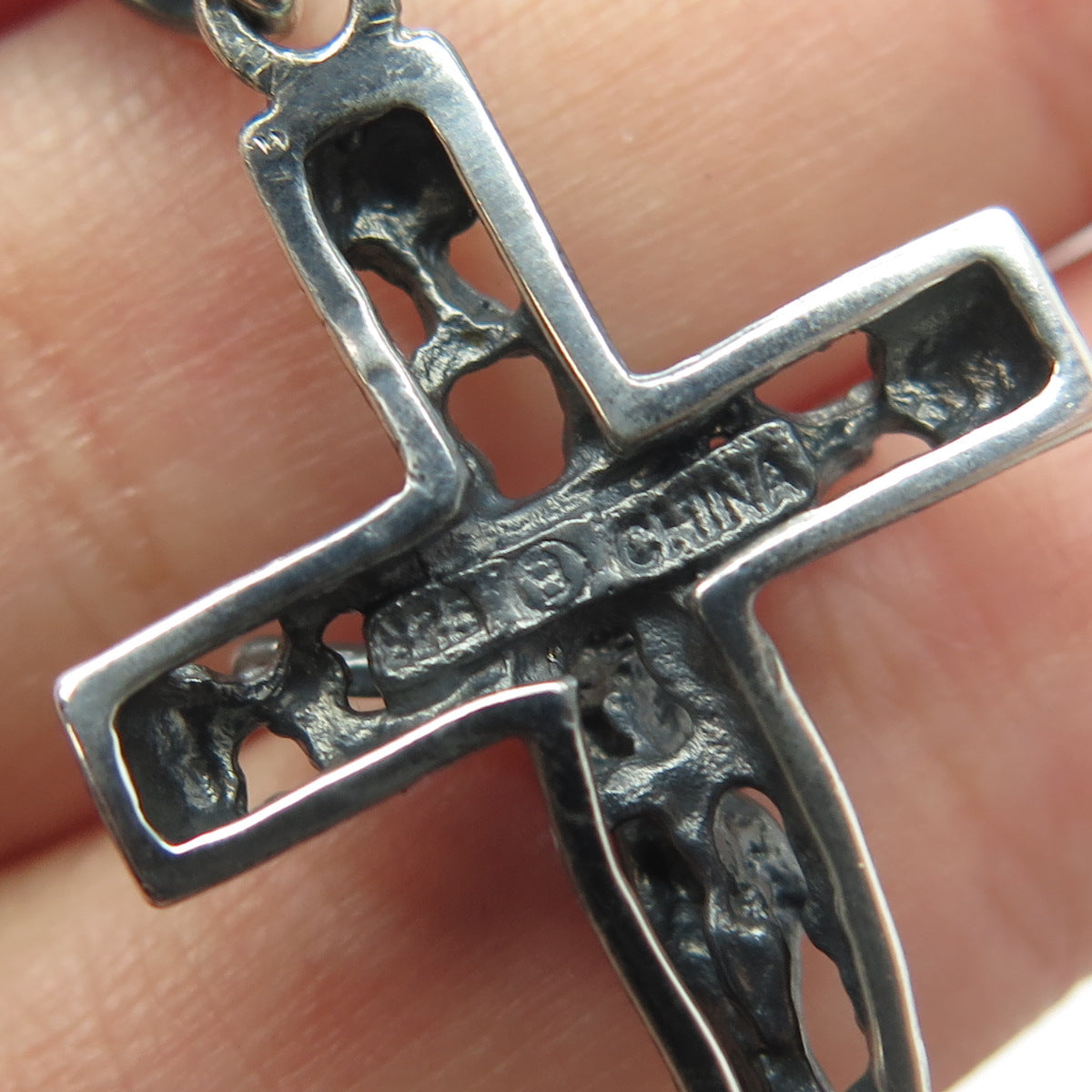 925 Sterling Silver Vintage Crucifix Cross Religious Oxidized Pendant