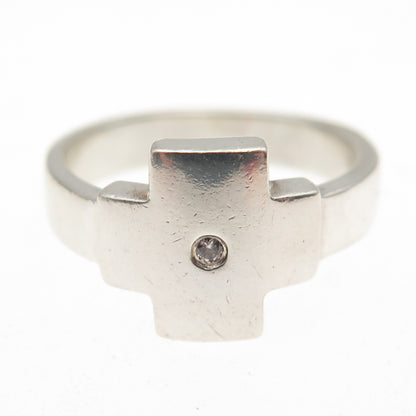 925 Sterling Silver Round-Cut C Z Cross Ring Size 7.5