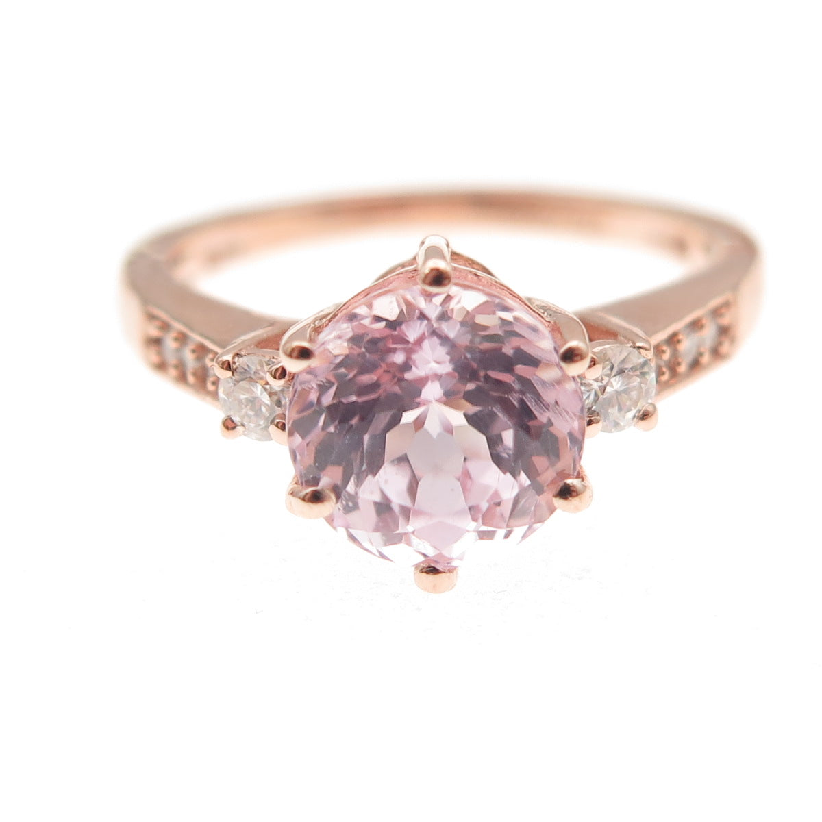 D'Joy 925 Sterling Silver Gold Plated Real Morganite & Moissanite Ring Size 8