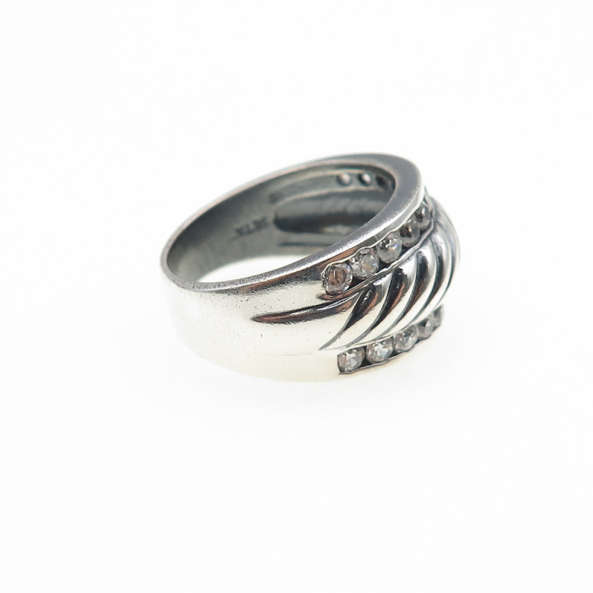 SETA 925 Sterling Silver Vintage Round-Cut C Z Oxidized Ring Size 7.75