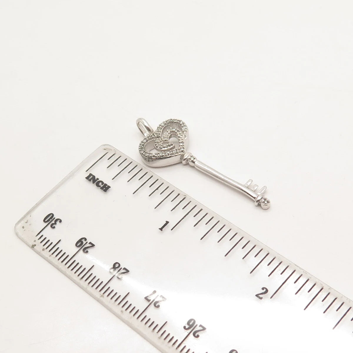 925 Sterling Silver Real White Diamond Key Pendant