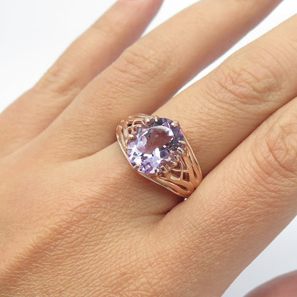 CHUCK CLEMENCY 925 Sterling Silver Rose Gold Plated Real Amethyst Ring Size 8.5