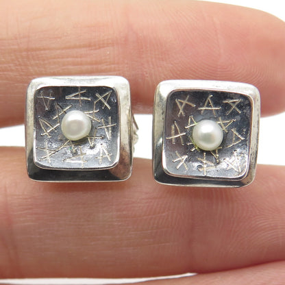 ROBERT NILSSON 925 Sterling Silver Vintage Real Pearl Letter "A" Stud Earrings