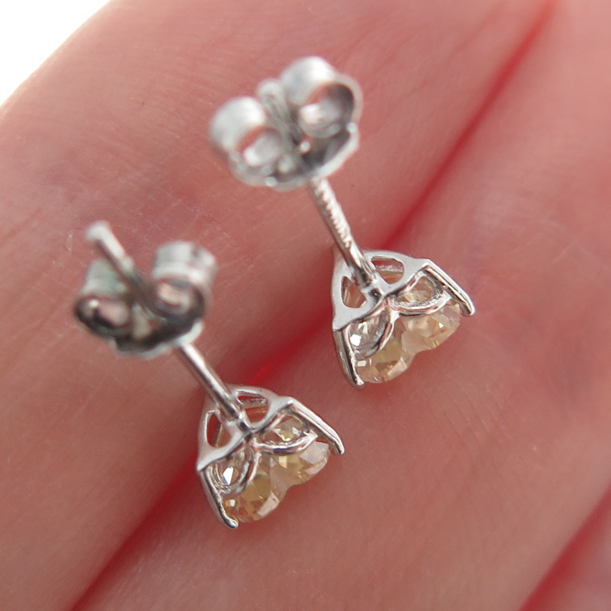 925 Sterling Silver Heart-Cut Canary C Z Stud Earrings