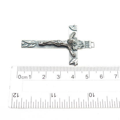 925 Sterling Silver Vintage Crucifix Cross Oxidized Charm Pendant