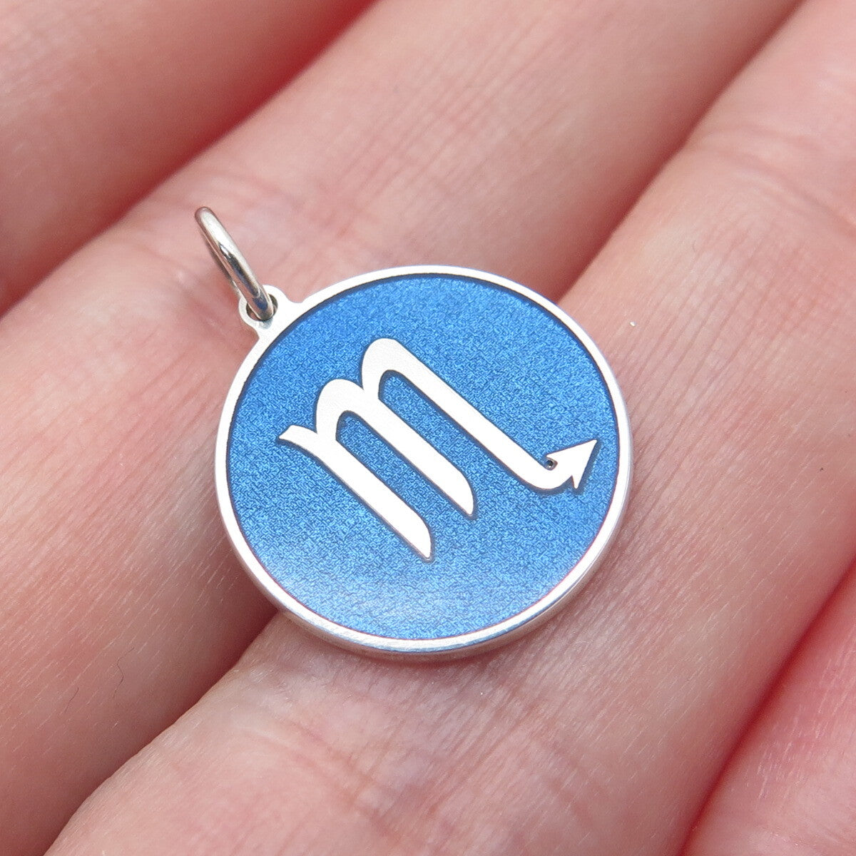 925 Sterling Silver Blue Enamel Scorpio Zodiac Sign Minimalist Charm Pendant