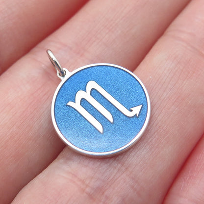 925 Sterling Silver Blue Enamel Scorpio Zodiac Sign Minimalist Charm Pendant