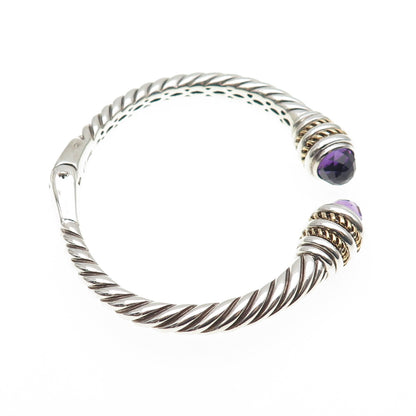Lorenzo 925 Sterling Silver 18K Gold Vintage Real Amethyst Bracelet 6.5"