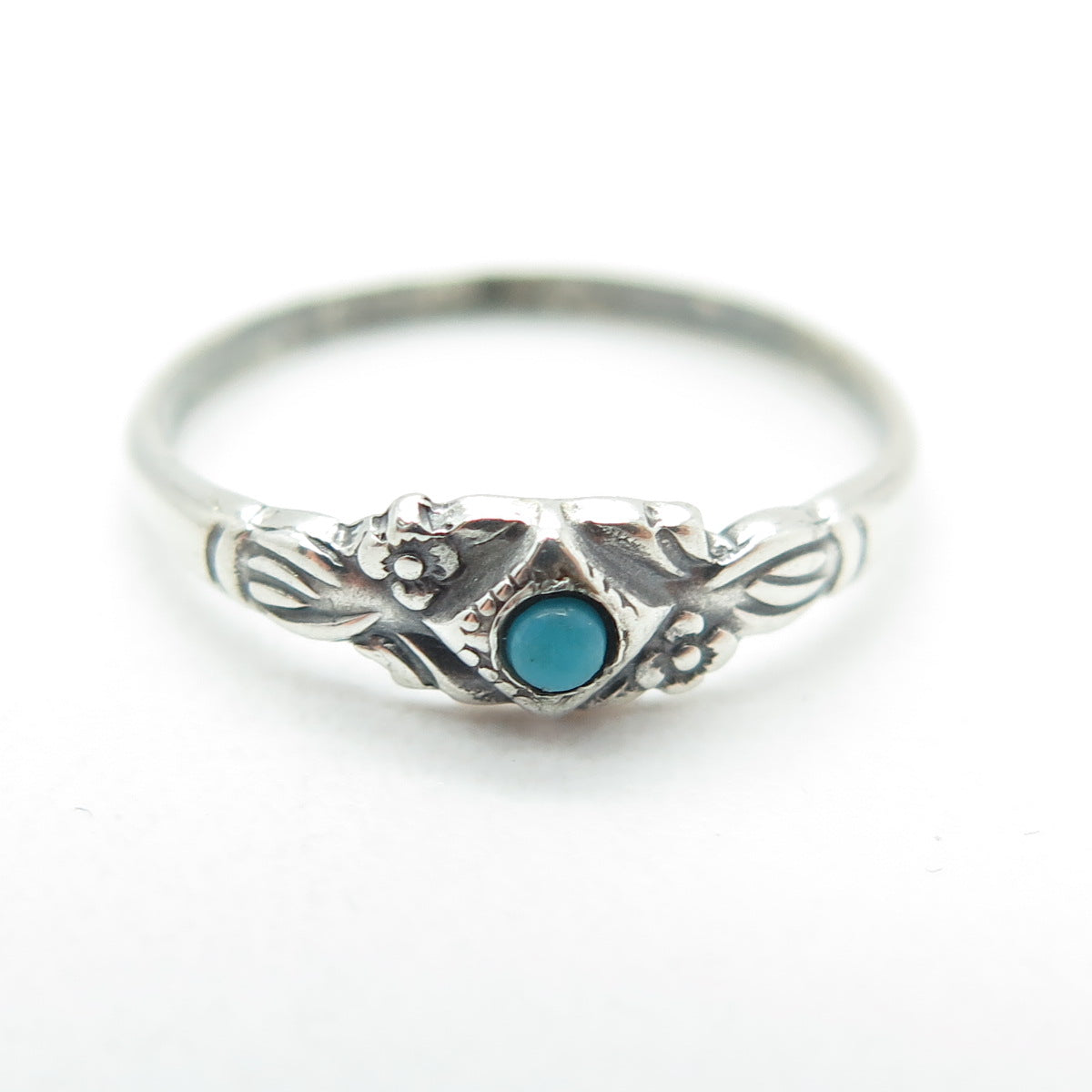 UNCAS 925 Sterling Silver Antique Art Deco Real Turquoise Flower Ring Size 5