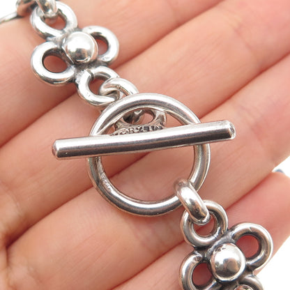 925 Sterling Silver Vintage Mexico Modernist Flower Link Bracelet 6.25"