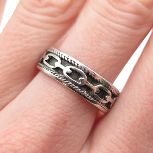 925 Sterling Silver Vintage Cable Link Oxidized Band Ring Size 7.5