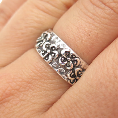 SARDA 925 Sterling Silver Vintage Flower Oxidized Band Ring Size 7.25