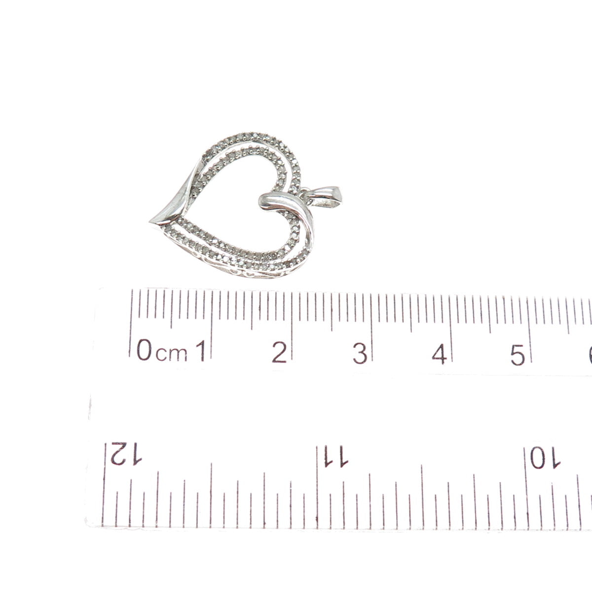 925 Sterling Silver Real Round-Cut Diamond Double Heart Charm Pendant