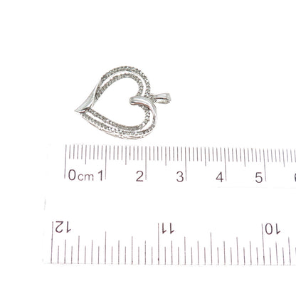 925 Sterling Silver Real Round-Cut Diamond Double Heart Charm Pendant