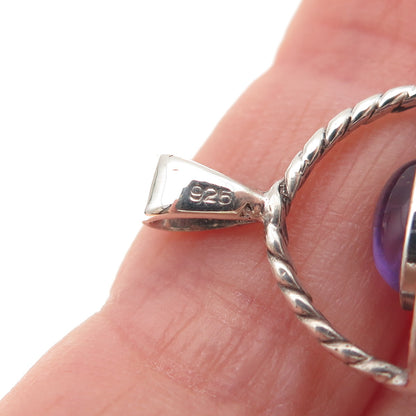 925 Sterling Silver Vintage Real Rhodonite & Amethyst Floral Charm Pendant