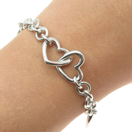 TOWN & COUNTRY 925 Sterling Silver Vintage Interlocked Heart Link Bracelet 7.25"