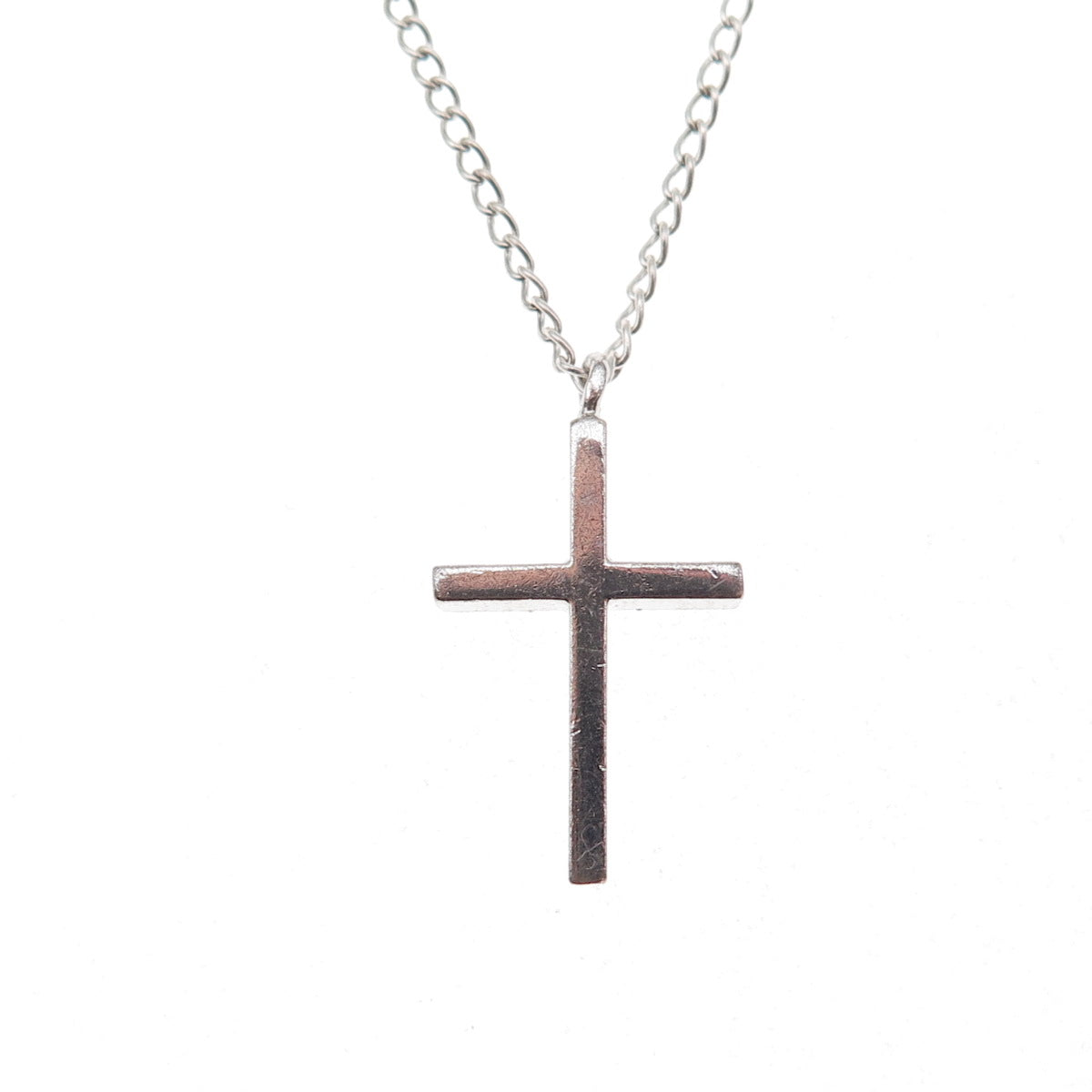 B.A. Ballou 925 Sterling Silver Vintage Cross Curb Chain Necklace 18"