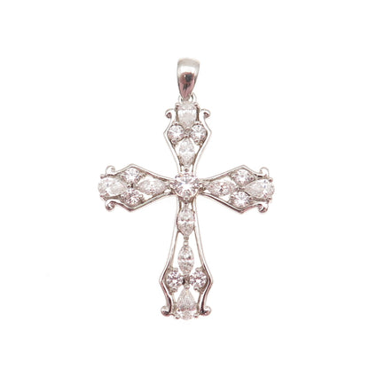 925 Sterling Silver Round Pear & Marquise-Cut C Z Cross Charm Pendant