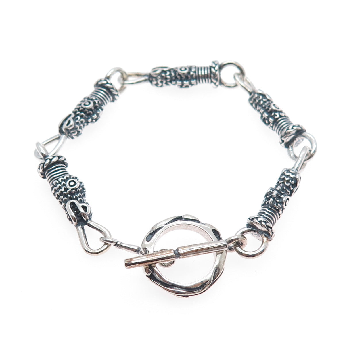 925 Sterling Silver Vintage Mexico Dragon Oxidized Link Bracelet 6.25"