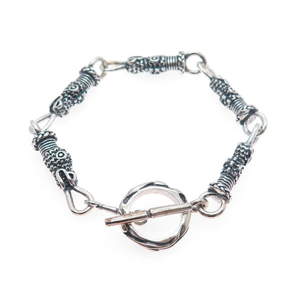 925 Sterling Silver Vintage Mexico Dragon Oxidized Link Bracelet 6.25"