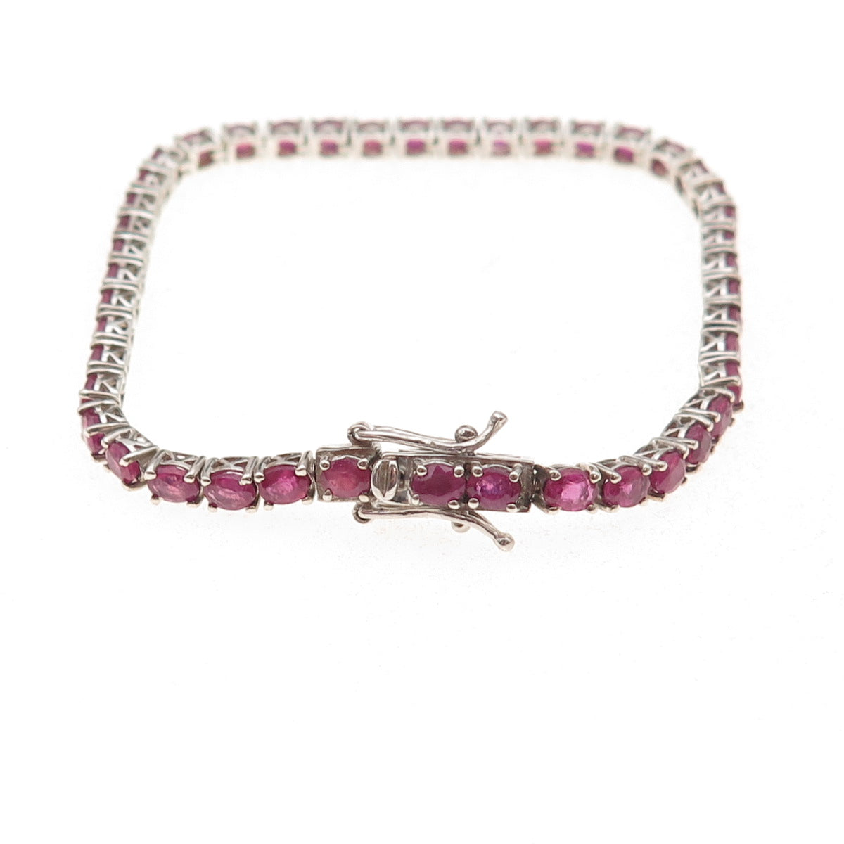 Chuck Clemency 925 Sterling Silver Real Oval-Cut Ruby Bracelet 7.5"