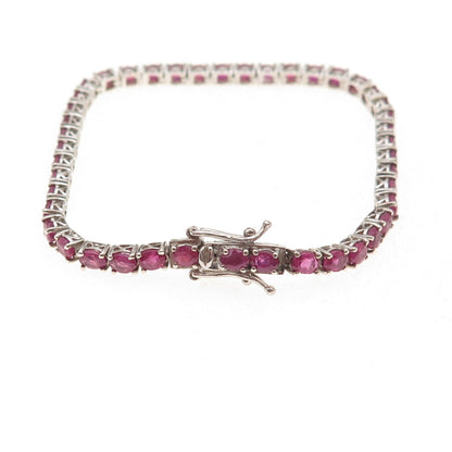 Chuck Clemency 925 Sterling Silver Real Oval-Cut Ruby Bracelet 7.5"