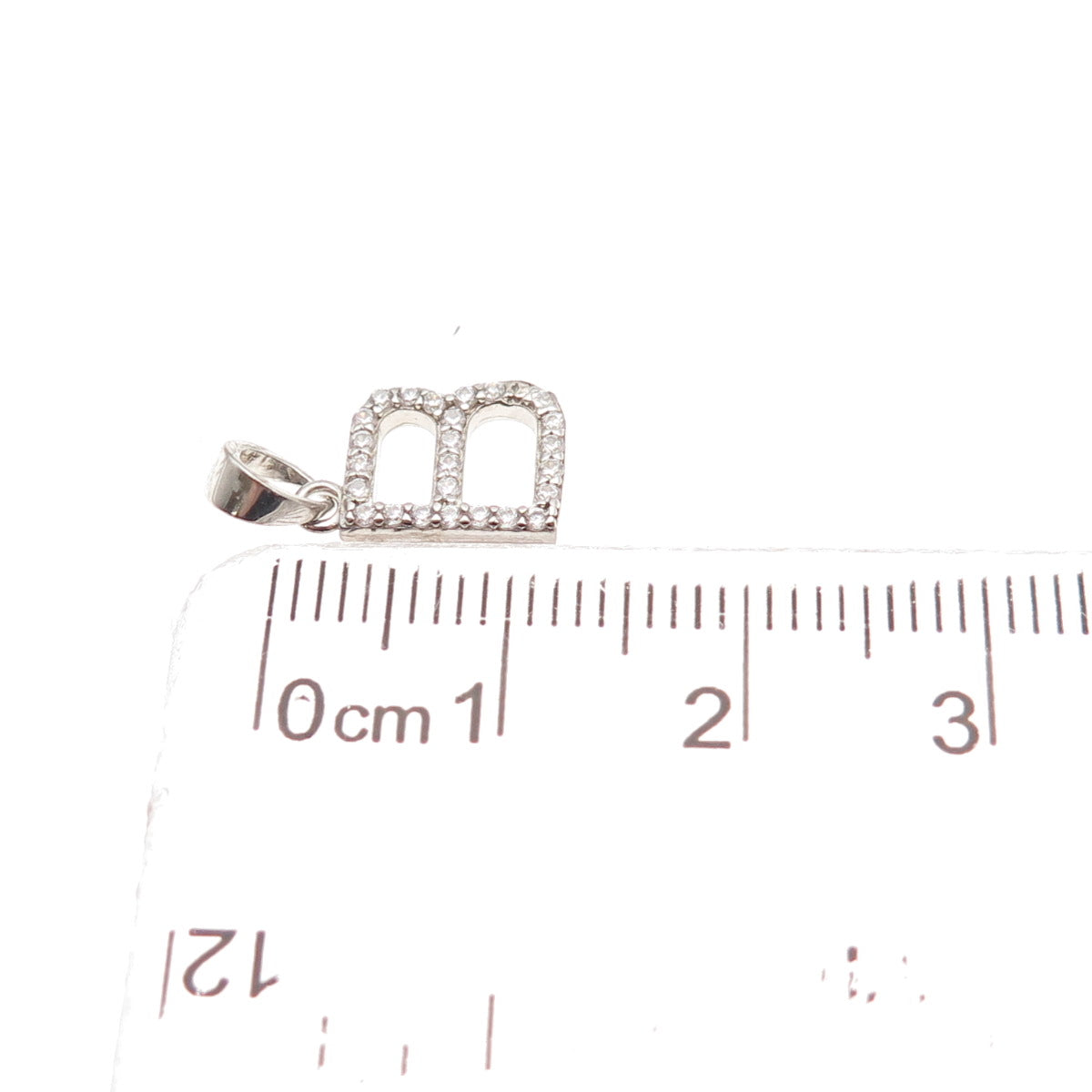 925 Sterling Silver Round-Cut C Z Letter B Initial Mini Charm Pendant