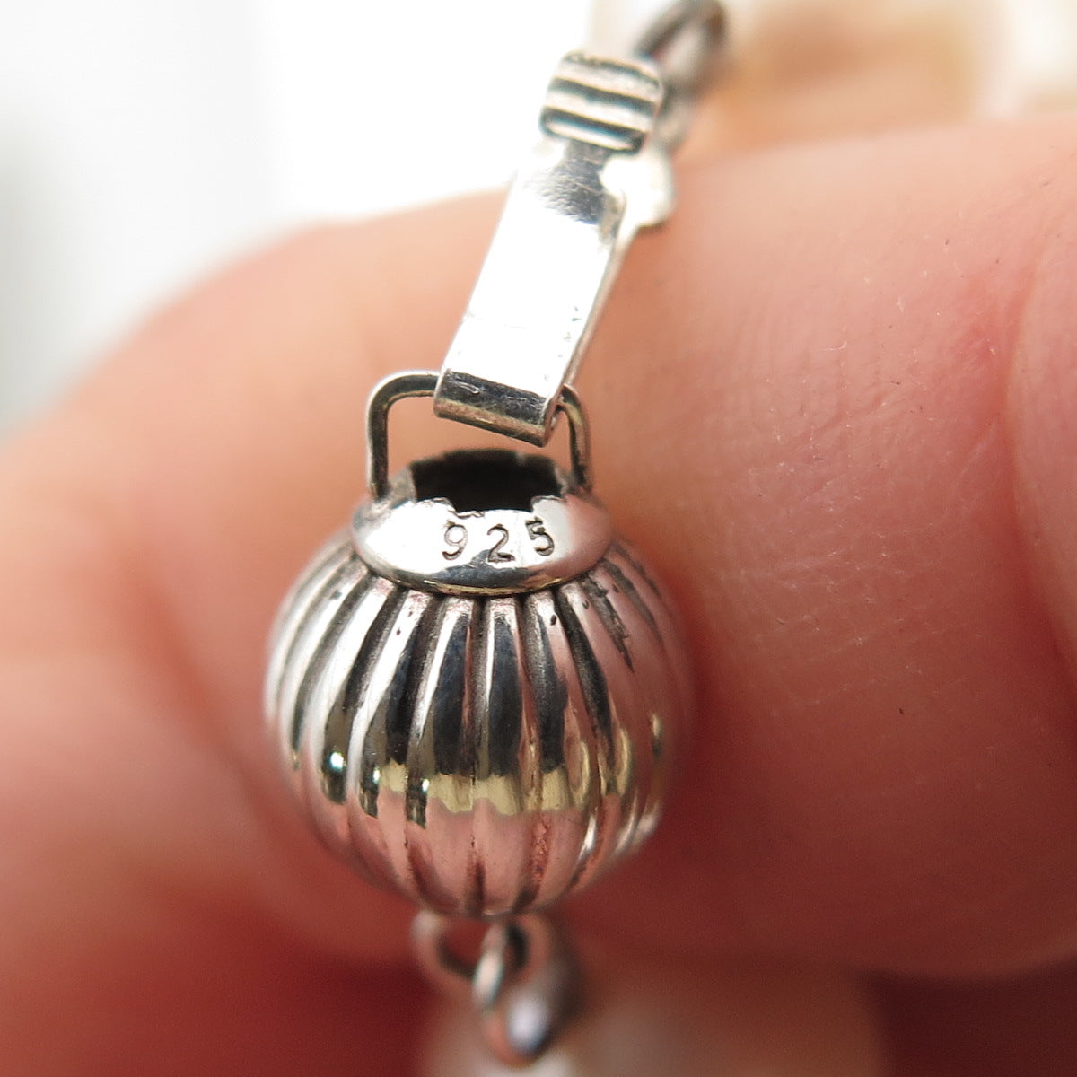 925 Sterling Silver Vintage Real Pearl Beaded Necklace 18"