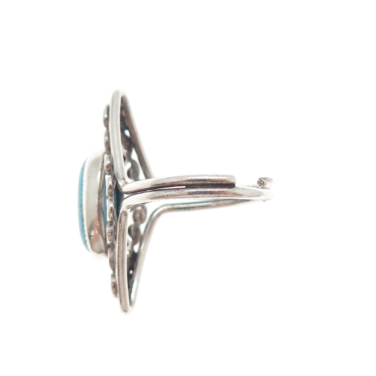 BEAU Sterling Silver Antique Tyrone Turquoise Filigree Adjustable Ring Size 6